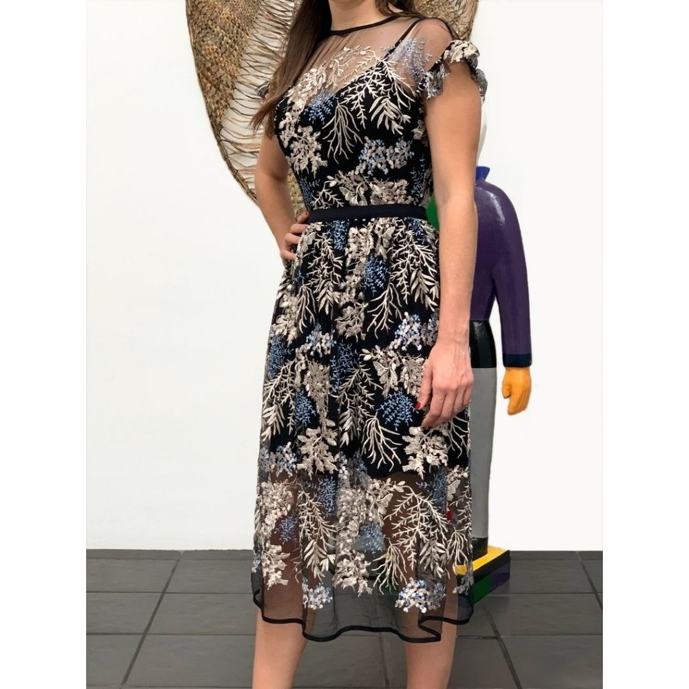 Bloomingdale's Aqua Embroidered Mesh Dress Size:M NWT